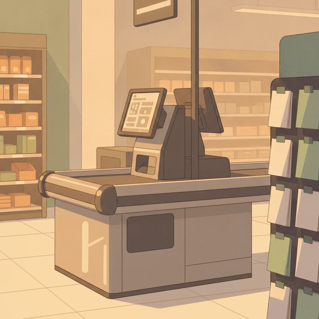 Maya at a supermarket self-checkout, pressure rising